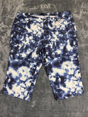 Denim 24/7 Tie-Dye Bermuda Shorts Blue & White Size 24W Cotton Blend